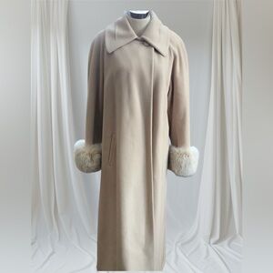 Vintage Maxi Oversized Collar Cashmere Coat with Fox Fur Cuffs